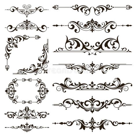 Ornamental design lace borders and corners Vector set art deco floral ornaments elements royalty free illustration Flower Ornaments Drawing, Ornaments Drawing, Ornamental Corner, Damask Art, Ornamental Vector, Royal Pattern, Vintage Style Wallpaper, Ornamental Design, Ornament Drawing