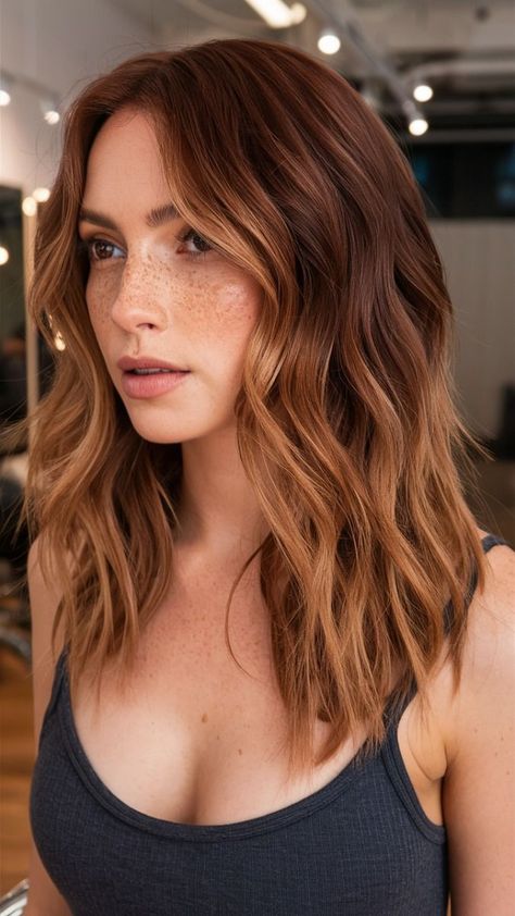 Ginger Hair From Brown, Balayage Hair Copper Brown, Balayage For Reddish Brown Hair, Copper Brunette Hair Color, Ginger Brown Balayage Hair, Hairstyles For Brown Eyes, Brown Hair Ginger Balayage, Ginger Hair On Natural Brunette, Ginger Dye On Brown Hair