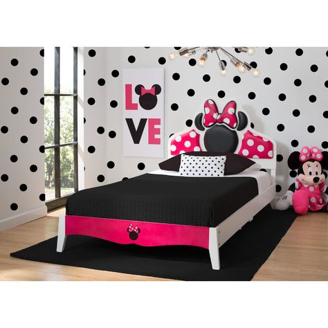 Delta Children Disney Minnie Mouse Wood Twin Panel Bed & Reviews | Wayfair Minnie Mouse Bedroom, Mickey Mouse Bedroom, Disney Bedroom, Wood Twin Bed, Minnie Mouse Decorations, Princess Bedrooms, Twin Bedroom Sets, Collection Room, Disney Bedrooms