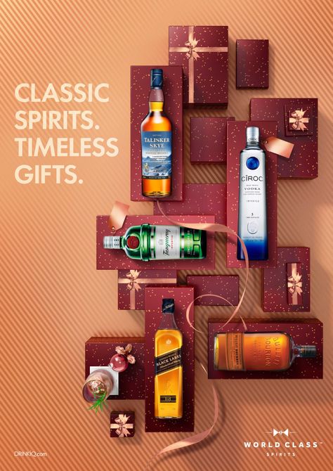 Creative Alcohol Ads, Liquor Poster Design, Christmas Alcholic Drinks, Liquor Ads, Wine Bottle Photography, Alcohol Store, Holiday Advertising, Bourbon Brands, Holiday Beer