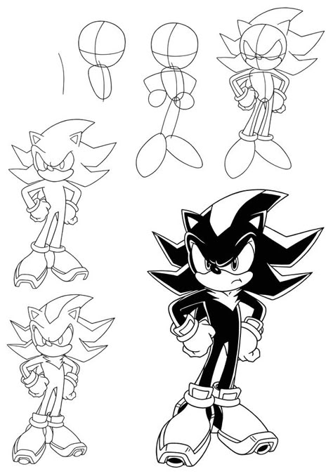 How to Draw Shadow the Hedgehog How To Draw Hedgehog, Shadow The Hedgehog Sketch, Shadow Sonic Drawing, Shadow The Hedgehog Reference, Shadow Sketch, Draw Shadow, How To Draw Shadow, Sonic Drawing, Draw Sonic