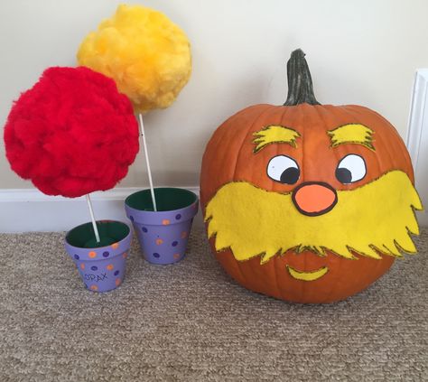 The Lorax, Non-carving pumpkin for our work contest! Lorax Pumpkin Painting, Character Pumpkins Storybook, Lorax Pumpkin, Pumpkin Competition, Storybook Pumpkin, Book Character Pumpkins, Story Book Pumpkin, Pumpkin Character, Pumpkin Idea