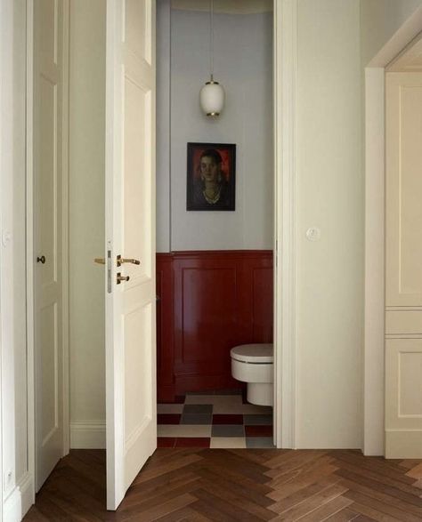 Jenna Chused | Obsessed with this statement red in the powder room of a Warsaw apartment by @colombe_studio⁠ ⁠ Interiors / @colombe_studio⁠ Photography /… | Instagram Red Powder Room, Statement Powder Room, Panel Interior Doors, Cute Apartment, Single Beds, Red Table, Studio Interior, Photography Instagram, Single Bed