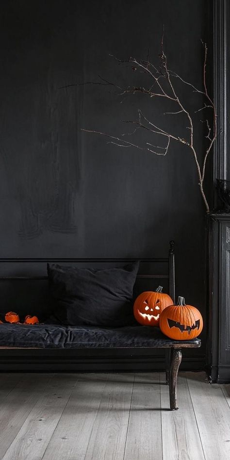 Embrace the essence of Halloween with minimalist decor that makes a statement. Opt for a monochromatic scheme of black and grey, using varying shades and textures to add depth. Incorporate sleek, modern interpretations of classic Halloween symbols like stylized bat cutouts or abstract pumpkin sculptures. Use negative space to your advantage, allowing a few carefully chosen pieces to shine. This understated approach creates a hauntingly elegant atmosphere perfect for a sophisticated Halloween gat Elevated Halloween Decor, October Games, Sophisticated Halloween Decor, Halloween Decor Inspiration, Abstract Pumpkin, Minimalist Halloween Decor, Monochromatic Scheme, Sophisticated Halloween, Halloween Board