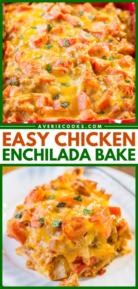 Chicken Tortilla Recipe, Chicken Tortilla Bake, Dinner Recipe For Family, Mexican Chicken Bake, Pizza Scrolls, Easy Chicken Enchilada Casserole, Healthy Chicken Enchiladas, Hamburger Meals, Easy Chicken Enchilada Recipe