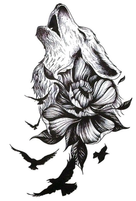 Wolf And Moon Tattoo, Howling Wolf Tattoo, Wolf Tattoos For Women, Small Wolf Tattoo, Wolf Tattoo Sleeve, Native Tattoos, Tattoos For Women Half Sleeve, Wolf Tattoo Design, Thigh Tattoos Women