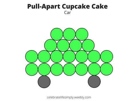 Car Pull-Apart Cupcake Cake Template | Over 200 Cupcake Cake Templates perfect for all your party needs! Car Cupcake Cakes Pull Apart, Pull Apart Cupcake Cake Race Car, Pull Apart Car Cupcake Cake, Car Pull Apart Cupcakes, Car Cupcake Cake, Pull Apart Cupcake Cake Birthday, Car Cupcakes, Hot Pink Cupcakes, Cupcake Template