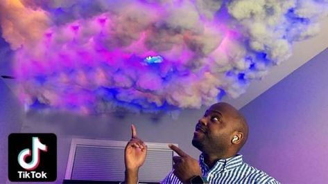 DIY TikTok Cloud Ceiling Tutorial | DIY Joy Projects and Crafts Ideas Cloud Led Light Diy, Cloud Ceiling Diy Led Lights, Cloud Roof Ceilings, Cloud Painting Tutorial, Diy Cloud Light, Phillips Hue Lighting, Diy Tiktok, Phillips Hue, Cloud Ceiling