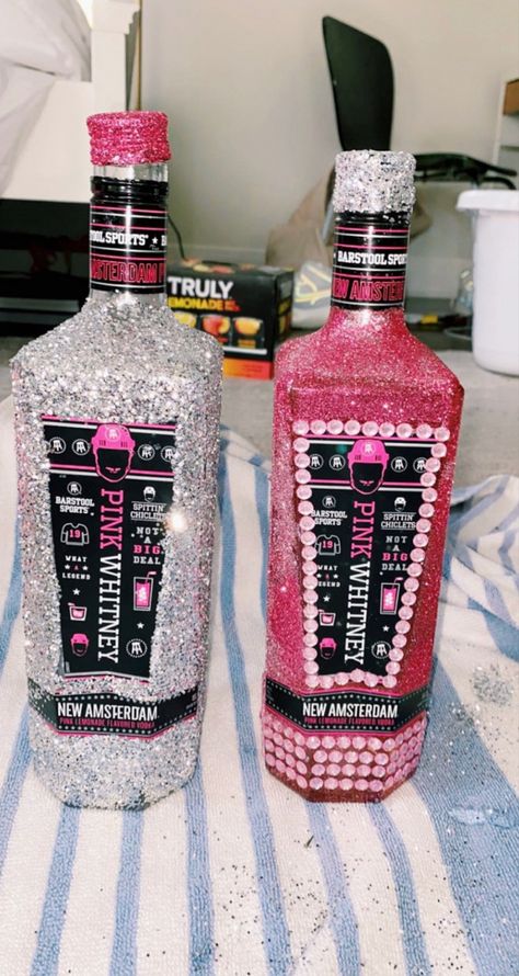 Pink Whitney Bedazzled Bottle, Cute Alcohol Bottles, Glitter Pink Whitney Bottle, Pink Whitney Glitter Bottle, Rhinestone Bottle Alcohol 21st Birthday, Bedazzled Pink Whitney Bottle, Sparkly Liquor Bottles, Birthday Alcohol Bottle, Birthday Bottles Alcohol