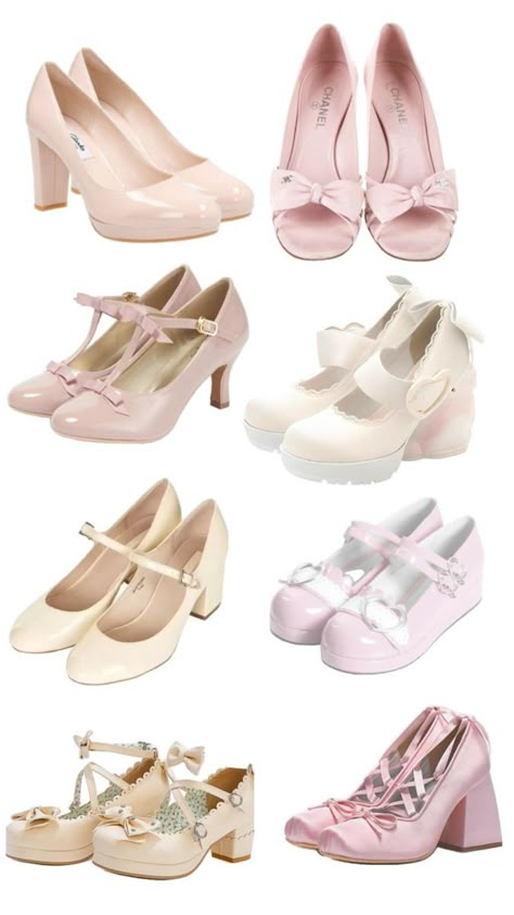 ིྀ﹏ೄྀ Angel Outfit Aesthetic, Shoes Coquette, Coquette Shoes, Pink Haired Girl, Girl With Pink Hair, Hime Gyaru, White High Heels, Kawaii Shoes, Clothing Aesthetic