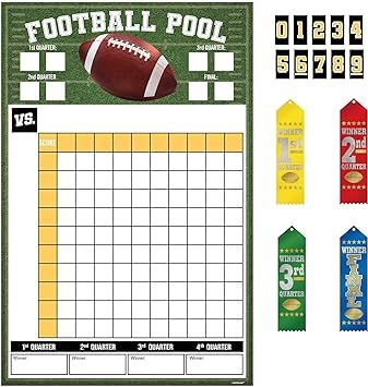 Ultimate Football Pool Game with Ribbons - 18" x 27.5" (1 Set) - Perfect for A Memorable Competition Visit the Amscan Store 4.6 4.6 out of 5 stars 143 ratings | Search this page 800+ bought in past month $9.50$9.50 FREE Returns Nfl Football Party, Football Squares, Football Pool, Pool Party Games, Football Party Supplies, Gathering Ideas, Football Parties, Football Ideas, Award Ribbons