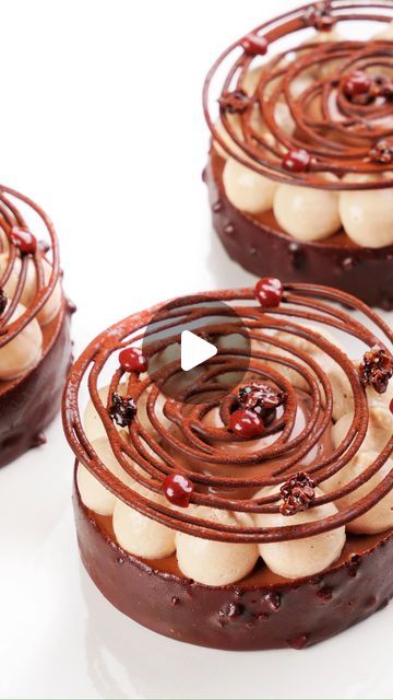 Entremet Recipe Tutorial, Chocolate Sphere Dessert, Fancy Chocolate Desserts, Entremet Cake Design, Hazelnut Entremet, Tiny Tarts, Chocolate Entremet, Chocolate Desserts Fancy, Dark Chocolate Sauce