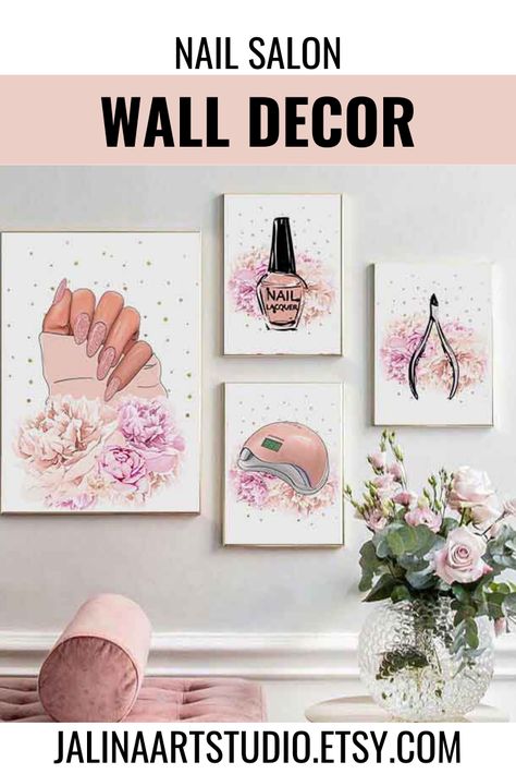 Nail Salon Wall Decor, Nail Studio Ideas Small Spaces, Beauty Studio Decor, Salon Wall Decor, Manicure Station, Salon Decor Ideas, Salon Wall Art, Nail Salon Decor, Nail Salon Design