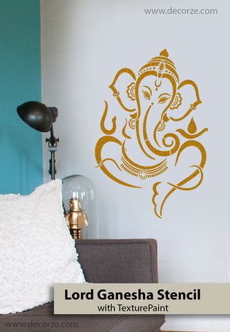 Sri Ganesh Stencil for pooja room Ganesh Stencil, Ganesha Stencil, Ganesh Design, Pooja Room Ideas, Ganesh Tattoo, Temple Room, Hindu Weddings, Elephant Decal, Sri Ganesh