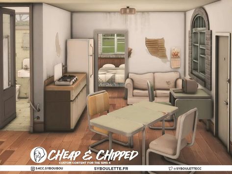 Cheap & chipped used grunge cc sims 4 – Syboulette Custom Content for The Sims 4 Syboulette Sims 4, Grunge Decor, Sims Furniture, Bed Base Frame, Cheap Mattress, Crate Table, Sims Builds, Play Sims, Cheap Bedding