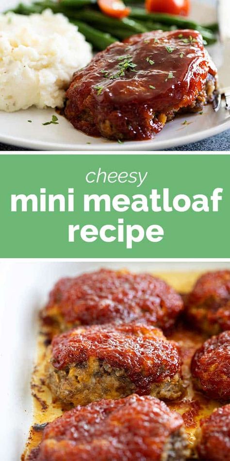 Filled with cheese and topped with a classic glaze, this Cheesy Mini Meatloaf Recipe is a hit with both kids and adults. The mini size is perfect for portioning and makes great leftovers! #recipe #meatloaf #dinner Mini Cheesy Meatloaf Recipes, Meatloaf Recipes With Cheese In It, Cheesy Meatloaf Recipes, Meatloaf Recipes Mini, Boyfriend Recipes, Mini Meatloaf Recipe, Recipe Meatloaf, Mini Meatloaf Recipes, Cheesy Meatloaf