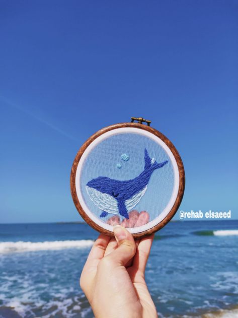 Handmade special piece in which I embroidered a blue whale on tulle. you can order your favourite design. check my instgram acount. #embroidery #blue whale #blue Blue Whale Embroidery, Whale Embroidery, Whale Blue, Embroidery Blue, Blue Whale, Embroidery Art, Hand Embroidery, Hobbies, Embroidery