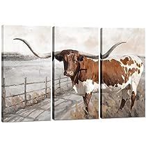 Western Office Decor, Farmhouse Artwork, Cowboy Room, Western Wall Decor, Longhorn Cow, Cow Wall Art, Grand Art Mural, Living Room Canvas, Photography Wall