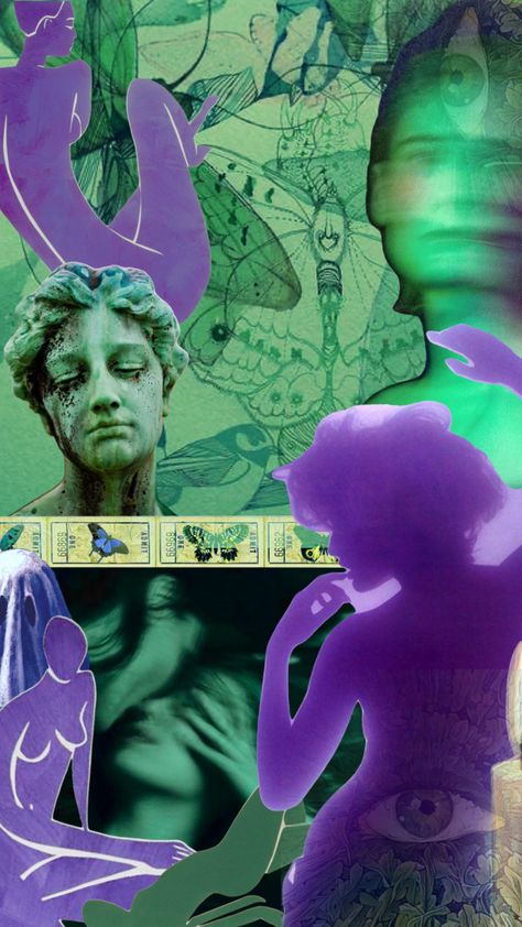 Purple And Green Graphic Design, Green And Purple Aesthetic, Purple And Green Aesthetic, Purple And Green Color Palette, Purple Moodboard, Villain Arc, Collage Wallpapers, Green Branding, Moodboard Design