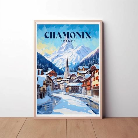 Chamonix France Travel Poster Canvas Art | Framed Print | Art Poster | Maximalist Travel | Tourist Destinations | Beautiful Towns by Framelantic Chamonix France, Maximalist Art, Travel Art Print, Art Mat, France Art, Art Print Poster, Subtle Textures, France Travel, Vibrant Colours