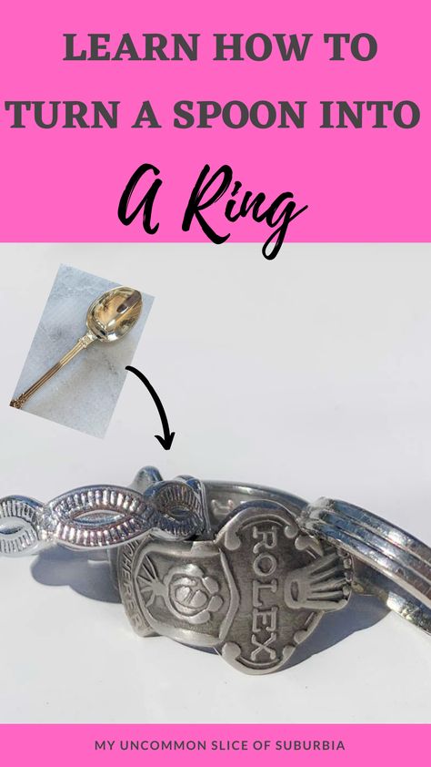 How To Make A DIY Spoon Ring Diy Spoon Ring How To Make, Spoon Ring Tutorial, How To Make Spoon Rings Diy, Spoon Rings Diy Tutorials, Diy Spoon Ring, Cutlery Crafts, Make Spoon Rings, Spoon Jewelry Diy, Spoon Craft