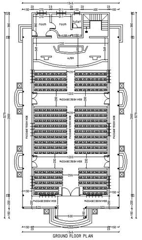 2D AutoCAD DWG drawing file has the detail of ground floor plan of the church design. Room, toilet, alter, passage of 150cm, 200cm, 250cm and front portico is mentioned. Download the 2D Autocad DWG drawing file. Thank you for downloading the 2D AutoCAD DWG drawing file and other CAD programs from our website. Auditorium Plan, Front Portico, Church Building Plans, Floor Plan Symbols, Church Building Design, Auditorium Design, Concrete Staircase, Church Interior Design, Bungalow Floor Plans