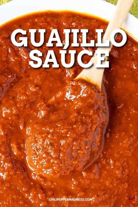 Guajillo Sauce - This homemade guajillo sauce recipe is perfect for any Mexican dishes, from tamales and enchiladas to soups, tacos, meats and more. It's so easy to make. #sauce #guajillo #mexicancooking Authentic Mexican Taco Seasoning, Blender Sauces, Mexican Hot Sauce Recipe, Mexican Red Sauce, Barbeque Sauces, Guajillo Sauce, Mexican Inspiration, Salvadoran Food, Easy Shredded Chicken