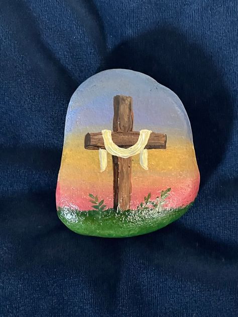 Hand painted rock art. Unique decor for inside and out!  Made with acrylic paint and sealed with a gloss finish to be enjoyed for years to come! Makes a great gift! We ship all sales the day as your purchase! Gift cards can be added to your order at no additional charge. If you would like a gift card included in your order please message us. Thank you!  To shop our other listings http://www.etsy.com/shop/sunnyshorestudios For painting videos and rock art tutorials for kids visit us on YouTube: http://www.youtube.com/@SunnyShoreStudios Rock Painting Inspirational Quotes, Scenery Painted Rocks, Faith Rocks Painting, Jesus Rock Painting Ideas, Jesus Rocks Painting, Bible Verse Rock Painting, Christian Painted Rocks, Christian Rock Painting, Cross Painting Ideas