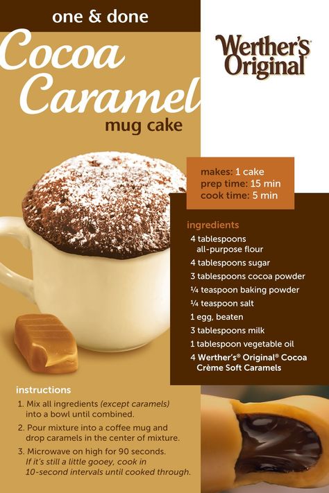 Caramel Mug Cake, Easiest Chocolate Cake, Chewy Caramel, Baking Homemade, Mug Cakes, Recipes Cookies, Dessert For Two, Vintage Baking, Mug Recipes