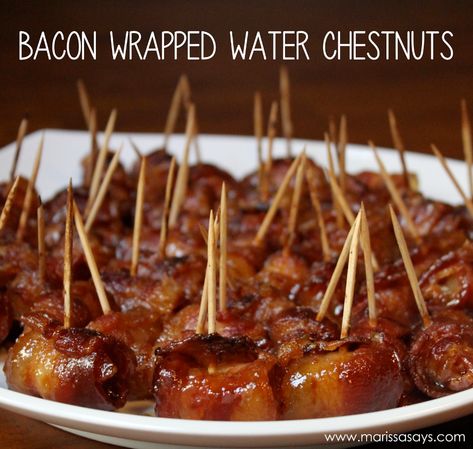 Wrapped Smokies, Bacon Wrapped Water Chestnuts, Bacon Wrapped Smokies, Chestnut Recipes, Bacon Appetizers, Water Chestnuts, Quick Appetizers, Appetizer Bites, Finger Food Appetizers