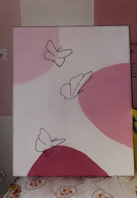 painting, art, minimalistic, butterfly, aesthetic, pink, outline Cute Easy Paintings, Butterfly Art Drawing, Painting Birthday, Canvas Drawing, Art Drawings Sketches Pencil, Easy Canvas Painting, Butterfly Painting, Diy Canvas Art Painting, Mini Canvas Art