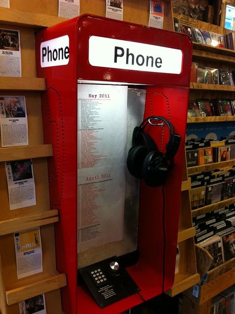 Music Booth Design, Records Store Aesthetic, Record Store Listening Booth, Small Recording Booth, Recording Booth Aesthetic, Honeycomb Photography, Music Booth, Interactive Booth, Cafe Booth