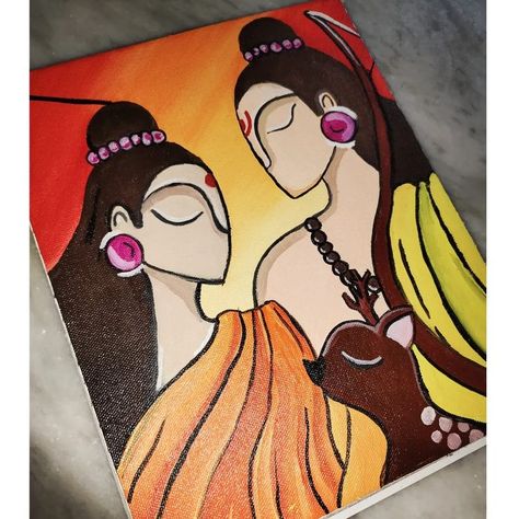 This is painting of lord ram and Devi Sitha.medium used:Acrylic Ram Sita Painting Easy, Ram Sita Painting Canvas, Rangoli Designs Ram Sita, Ram Sita Rangoli, Ram Sita, Modern Art Canvas Painting, Easy Rangoli Designs Diwali, Rangoli Designs Latest, School Creative