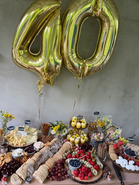 Grazing table for 40th birthday 40 Bday Party Ideas, Food For 40th Birthday Party, Backyard 40th Birthday Party Ideas, 40th Birthday Party Food, 40th Birthday Men, Simple Birthday Party, 40th Birthday Party, Grazing Table, Grazing Tables