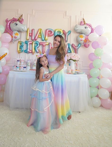 Shop the post to recreate this adorable unicorn birthday party theme. | Stylish Petite Unicorn Theam Birthday Party Decorations, Unicorn Birthday Decorations Ideas, Unicorn Decorations Birthday, Pastel Birthday Party Decorations, Birthday Decor Unicorn, Unicorn Birthday Ideas, Unicorn Birthday Party Ideas Decoration, Unicorn Birthday Party Theme, Unicorn Birthday Decor