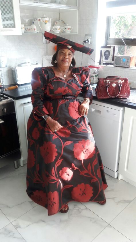 My mama in her herero dress🔥🔥 Herero Dress Designs, Herero Dress, Victorian Fashion Dresses, African Traditional Dresses, African Print Dress, African Fashion Women, African Clothing Styles, Traditional Dress, African Attire