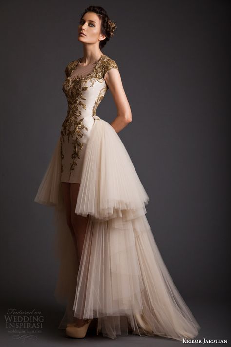 Krikor Jabotian Spring 2014 Dresses — Akhtamar Couture Collection | Wedding Inspirasi Krikor Jabotian, 파티 드레스, 2014 Dresses, Brocade Dresses, Fashion Friday, فستان سهرة, Couture Gowns, Gorgeous Gowns, Gold Dress