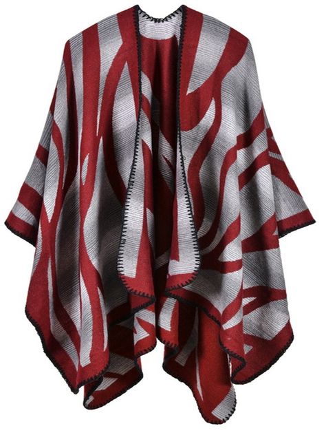 US$28,99 - Casual Print Irregular Shawl Cardigan for Women Shawl Coat, Fashion Design Inspiration, Winter Poncho, Cape Shawl, Cashmere Cape, Cashmere Poncho, Stripe Outfits, Cardigan Sweater Coat, Scarf Poncho