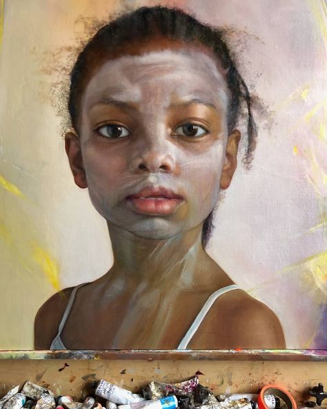 1,712 Likes, 44 Comments - Margaret Bowland (@margaretbowland) on Instagram: “IF YOU BELIEVE IN ME, 36" × 36", oil on linen  _  ____  #painting #oilpainting #oilonlinen…” Margaret Bowland, Emotionalism Art, Dark Skin Art, Awareness Art, Types Of Water, Gordon Parks, Miniature Portraits, Charcoal Art, Art Prompts