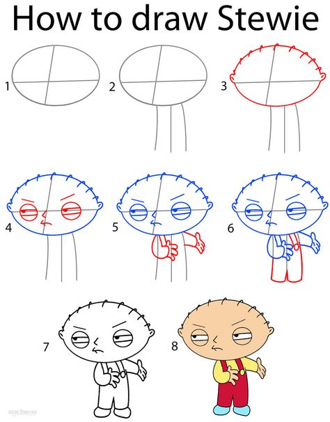 How to Draw Stewie Step by Step Drawing Tutorial with Pictures | Cool2bKids Calvin Und Hobbes, Stewie Griffin, Draw Step By Step, Easy Drawing Steps, Easy Drawings For Beginners, Cartoon Drawing Tutorial, Draw Cartoon, Easy Cartoon Drawings, Easy Drawing Tutorial