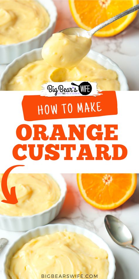 Orange Custard, Orange Recipes Dessert, Pudding Recipes Homemade, Custard Creams, Pastry Cream Recipe, Orange Dessert, Work Recipes, Custard Recipe, Homemade Custard