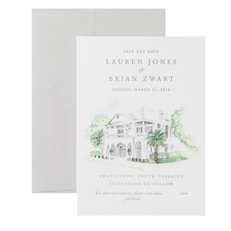 Save the Dates — Dear Elouise Venue Architecture, Save The Date Illustrations, Venue Watercolor, Custom Illustrated Wedding Invitations, Safe The Date, Painted Invitations, Lowndes Grove Wedding, Painted Wedding Invitation, Illustrated Wedding Invitations