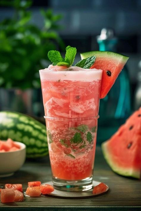 Refreshing Watermelon Breeze Watermelon Breeze, Alcoholic Punch Recipes, Mint Simple Syrup, Alcoholic Punch, Fortified Wine, Fresh Watermelon, Watermelon Slices, Vodka Cocktails, Punch Recipes