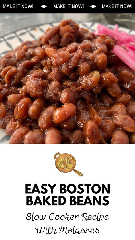 ​If you're wondering if you can make these slow-cooked Boston baked beans on the stovetop, the answer is yes, you can. Baked beans in the slow cooker are cheap to make and easy. Packed with nutrition dried navy beans are also a protein powerhouse. Baked Beans With Ham Bone, Slow Cooked Baked Beans, Crockpot Baked Beans From Scratch, Crockpot Baked Beans, Boston Baked Beans Recipe Instant Pot, Breakfast Baked Beans, Baked Beans Slow Cooker Recipe, Slow Cooker Boston Baked Beans, Molasses Baked Beans Slow Cooker