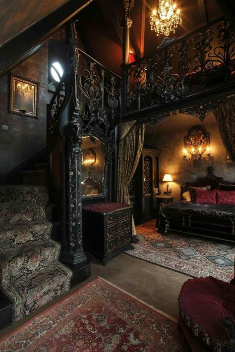 36 Attic Bedroom Ideas Create Romantic Gothic Ambience Under the Rafters (Concept Interiors) Goth Houses, Gothic Decor Bedroom, Gothic Room, Gothic Interior, Gothic Bedroom, Medieval Castles, Victorian Bedroom, House Vibes, Dark Home Decor