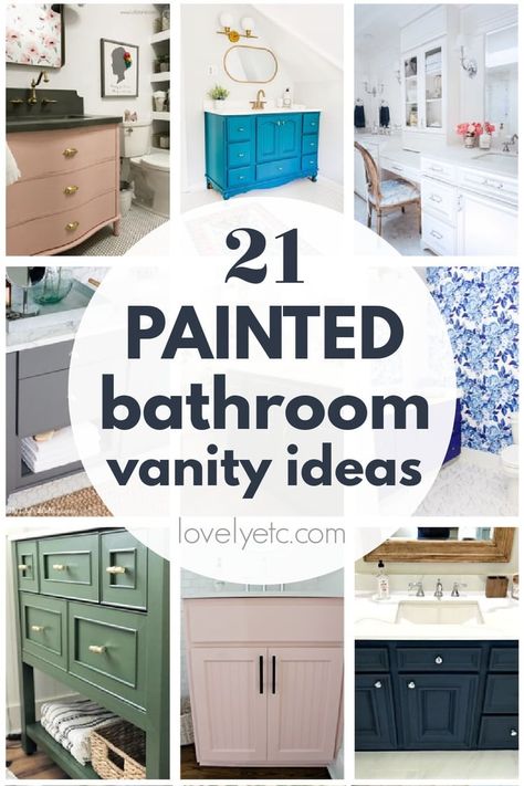 Painting your bathroom vanity is one of the cheapest and easiest ways to quickly update a dated bathroom. But choosing the perfect paint color can the hardest part! These beautiful painted bathroom cabinets are full of gorgeous paint color inspiration. Choose your favorite vanity paint color and transform your bathroom cabinets this week! Painted Bathroom Cabinets, Modern Sink Vanity, Painted Bathroom Vanity, Diy Bathroom Vanity Makeover, Bathroom Cabinet Makeover, Bathroom Cabinet Colors, Farmhouse Style Bathroom Vanity, Bathroom Vanity Ideas, Magic Decor