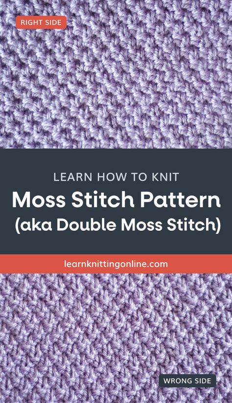 Looking for a fully reversable knit stitch pattern? Add subtle texture to your knitting projects with this easy Moss Stitch pattern, also known as the Double Moss Stitch Pattern, perfect for knitted scarves and baby blankets. This easy knit pattern is ideal for beginners since it only requires knits and purl stitches. | Discover more free knit stitch patterns at learnknittingonline.com #knittingforbeginners #knitstitchpatternforbeginners #freeknittingpattern Double Moss Stitch, All Free Knitting, Moss Stitch Pattern, Basketweave Stitch, Knitted Scarves, Knitted Baby Blanket, Knit Dishcloth, Easy Knit, Baby Blanket Knitting Pattern