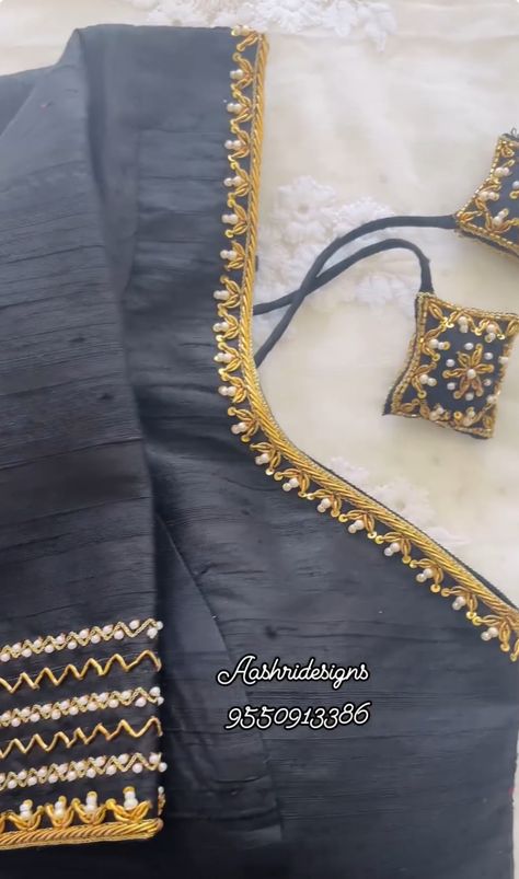 Black Blouse Handwork Designs, Moti Work Blouse Designs, Simple Hand Work Blouse Designs, Moti Work Blouse, Pink Blouse Designs, Work Blouse Designs, Maggam Blouse, Moti Work, Latest Bridal Blouse Designs