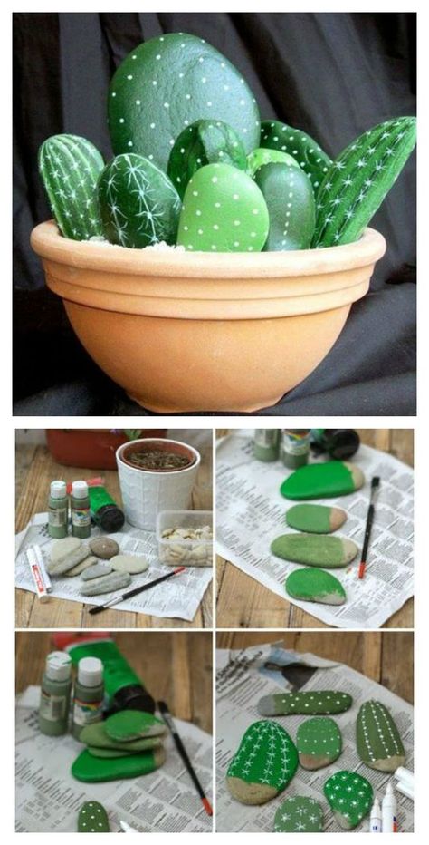 Decorar Con Piedras Facilmente En 2024 Stone Cactus, Hantverk Diy, Plant Crafts, Art Pierre, Diy Gifts For Mom, Diy Simple, Diy Mothers Day Gifts, Easy Diy Gifts, Mother's Day Diy