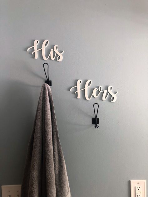 His And Hers Towels, Couples Bathroom, His And Hers Bathroom, Couples Decor, First Apartment Decorating, Towel Holder Bathroom, Bathroom Decor Apartment, Apartment Bathroom, Couples Gift